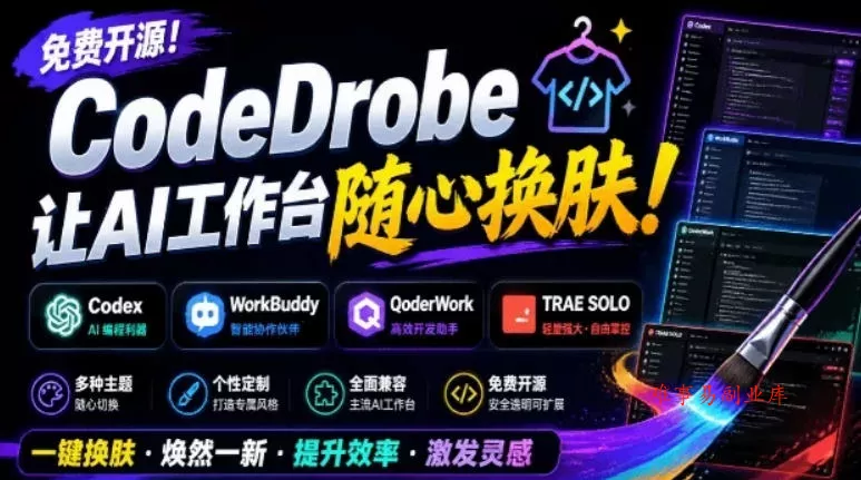 免费开源的CodeDrobe，让AI工作台随心换肤，支持Codex、WorkBuddy等，免费且本地运行！-难事易副业库