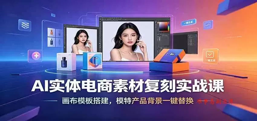 AI实体电商素材复刻实战课：画布模板搭建，模特产品背景一键替换-难事易副业库