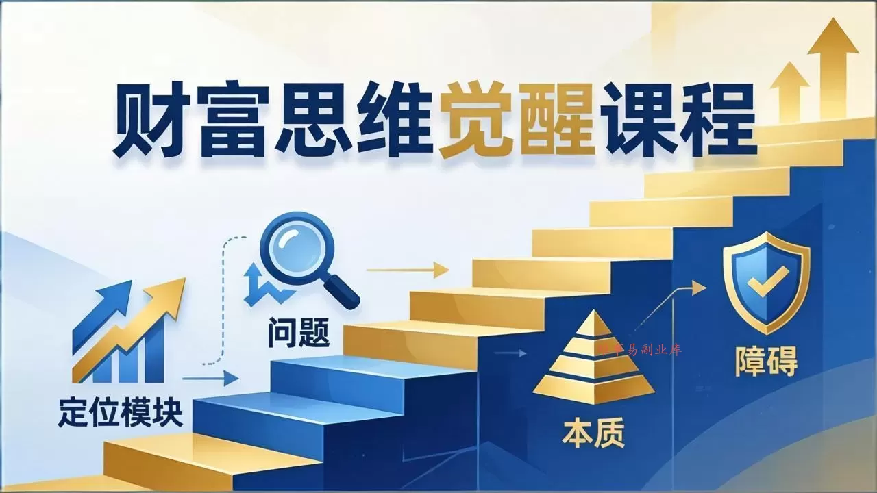 财富思维觉醒第十期：3天大课四大模块，精准定位问题看清本质，扫清人生障碍-难事易副业库