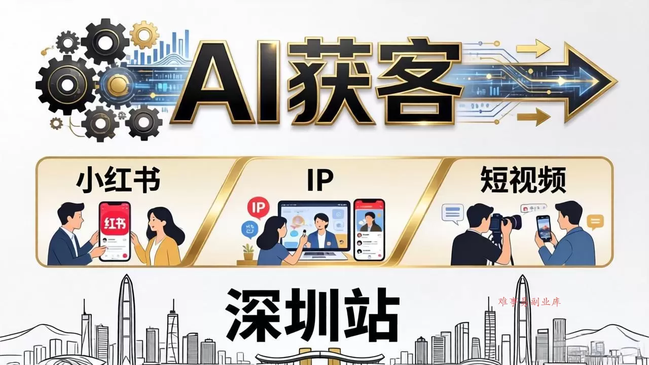 2026AI获客大课深圳站：4月17日-19日3天2夜拆透小红书+IP+短视频，老板操盘手必来-难事易副业库