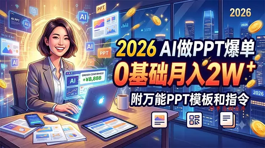 2026 AI做PPT爆单，0基础月入2W，附万能PPT模板和指令-难事易副业库