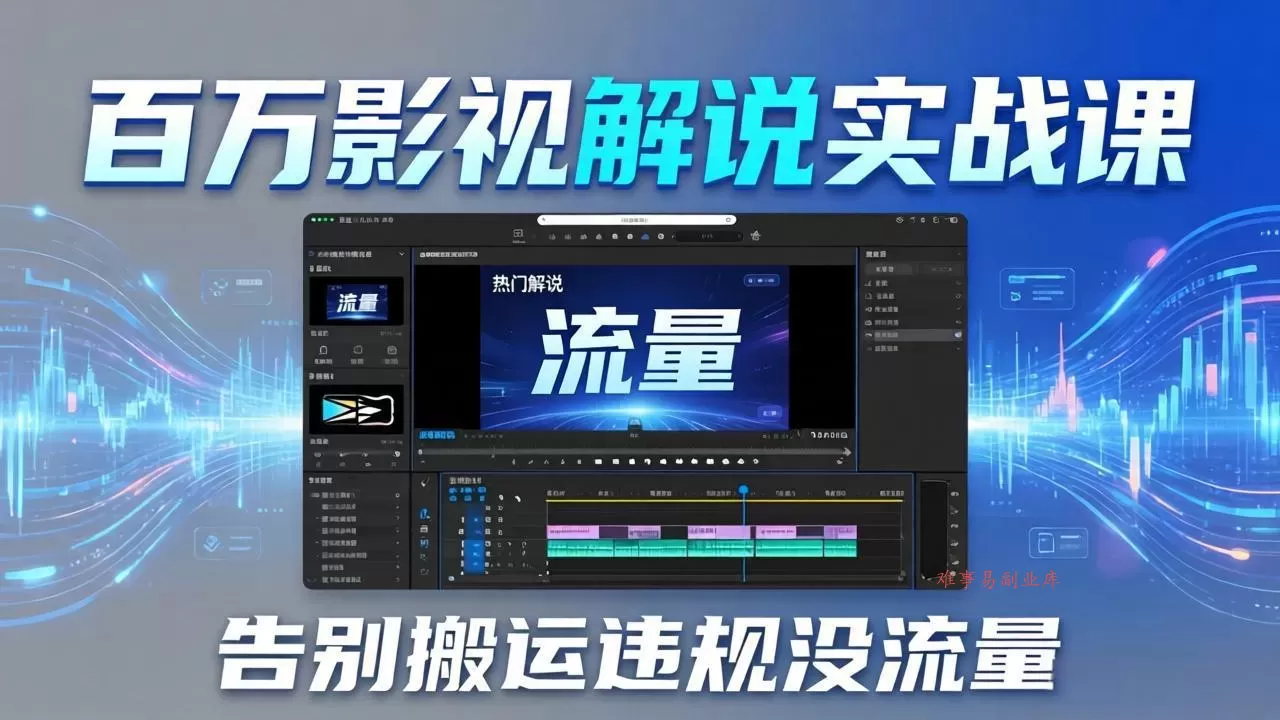 百万影视解说实战课：告别搬运违规没流量，AI文案+配音+剪映，做出能上热门的解说视频-难事易副业库