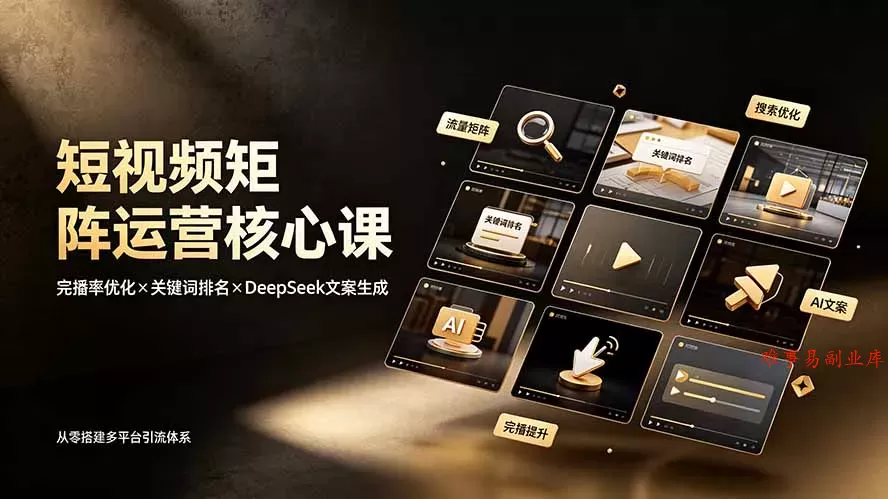 短视频矩阵运营核心课：完播率优化×关键词排名×DeepSeek文案生成，从零搭建多平台引流体系-难事易副业库
