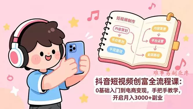 抖音短视频创富全流程课:0基础入门到电商变现,手把手教学,开启月入3000+副业 抖音短视频创富全流程课:0基础入门到电商变现,手把手教学,开启月入3000+副业