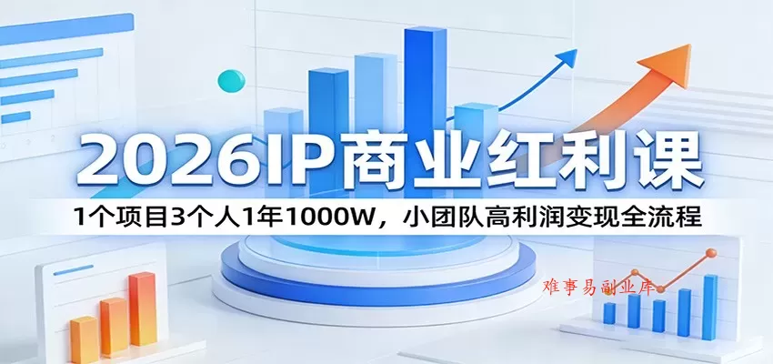 2026IP商业红利课：1个项目3个人1年1000W，小团队高利润变现全流程-难事易副业库
