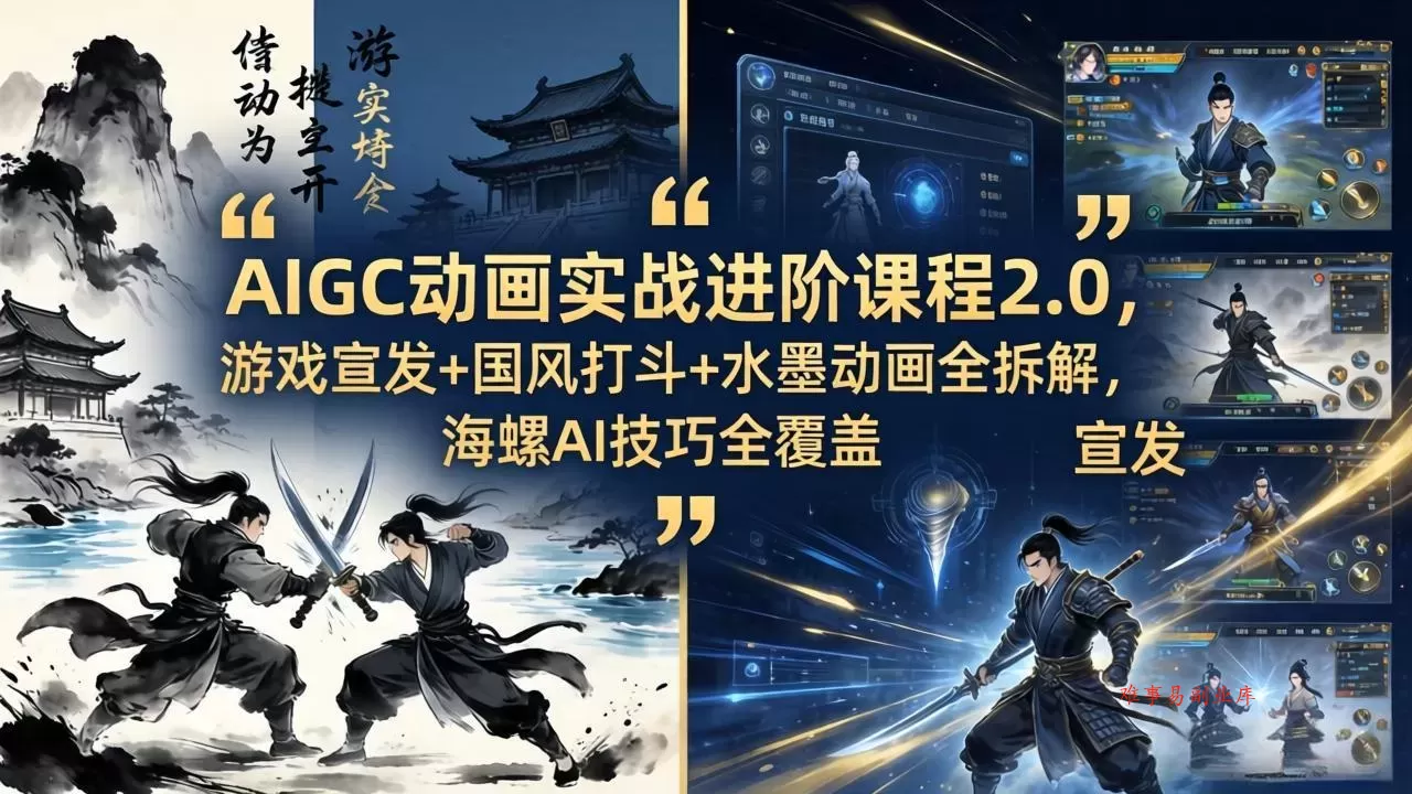 AIGC动画实战进阶课程2.0，游戏宣发+国风打斗+水墨动画全拆解，海螺AI技巧全覆盖-难事易副业库