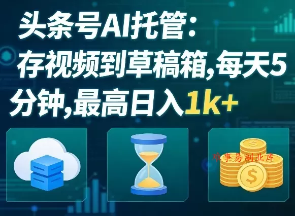 头条号AI托管，我存视频到你草稿箱，每天5分钟，最高日入1k+【揭秘】-难事易副业库