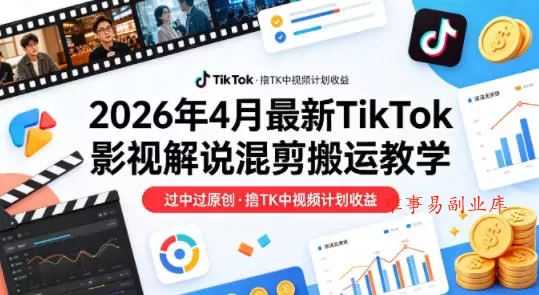 26年4月最新TikTok影视解说混剪搬运教学,过中过原创,撸TK中视频计划收益 26年4月最新TikTok影视解说混剪搬运教学,过中过原创,撸TK中视频计划收益