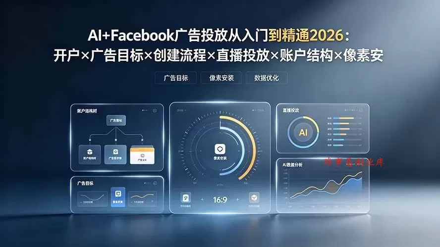 （19465期）AI+Facebook广告投放从入门到精通2026：开户×广告目标×创建流程×直播投放×账户结构×像素安装×AI赋能-难事易副业库