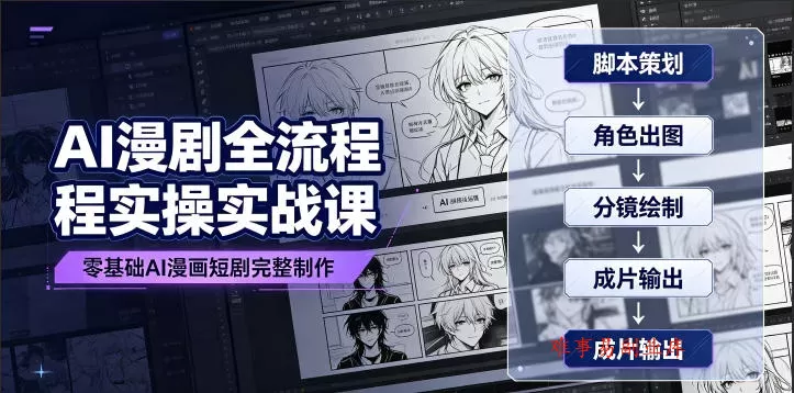 AI漫剧全流程实操实战课｜零基础AI漫画短剧完整制作、脚本出图成片全链路落地教程-难事易副业库