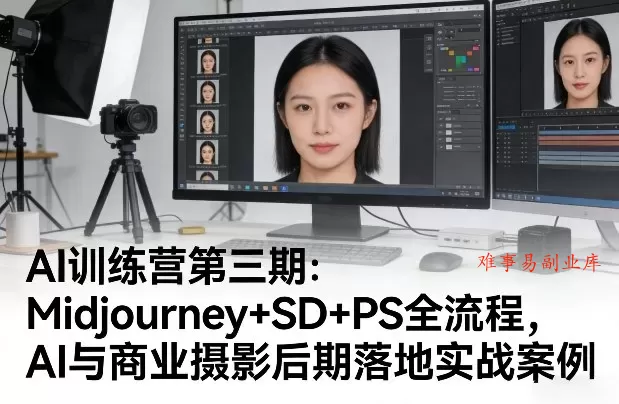 AI训练营第三期：Midjourney+SD+PS全流程，AI与商业摄影后期落地实战案例-难事易副业库
