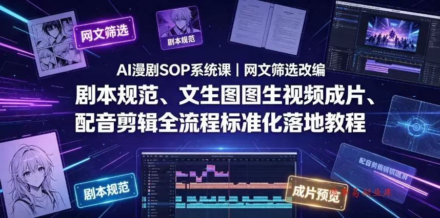 AI漫剧SOP系统课｜网文筛选改编、剧本规范、文生图图生视频成片、配音剪辑全流程标准化落地教程（更新0826）-难事易副业库