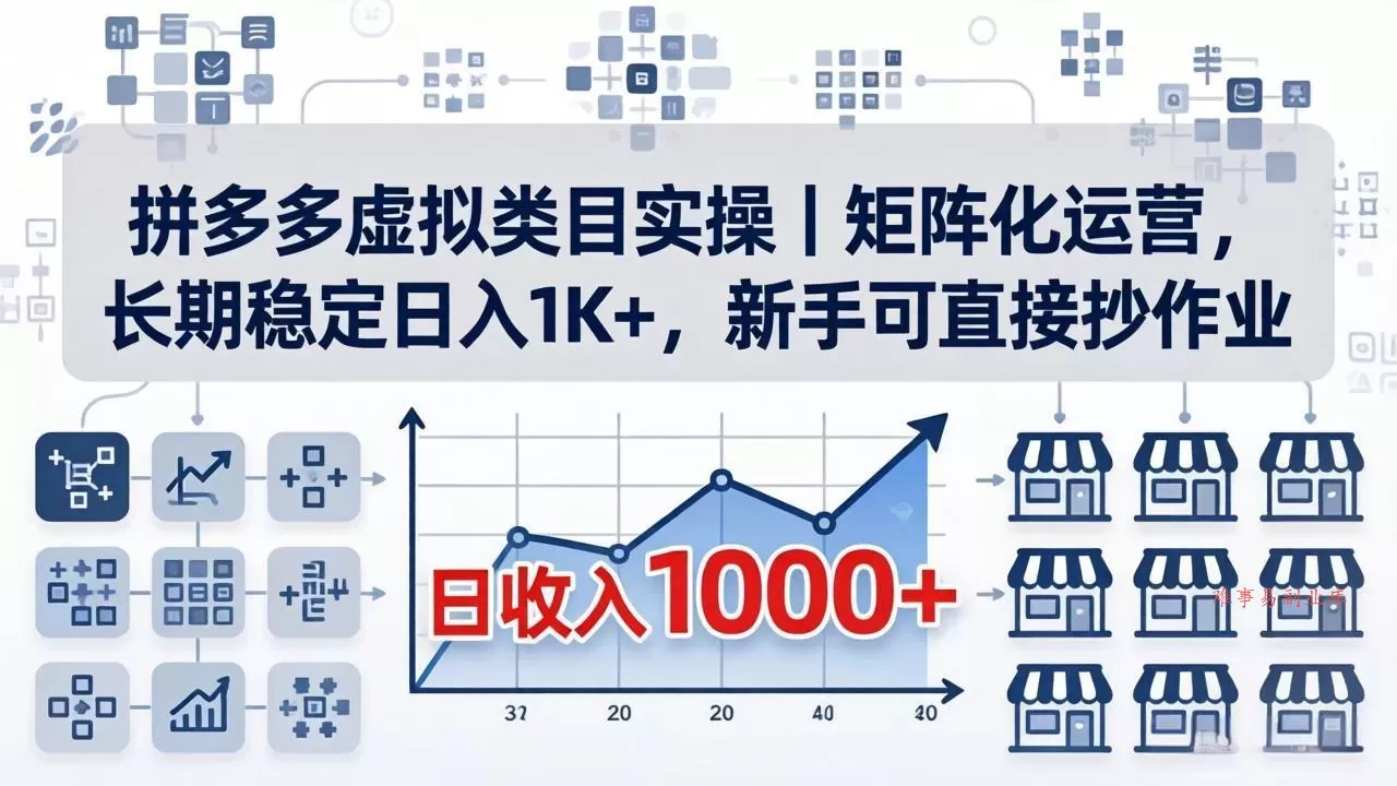 拼多多虚拟类目实操｜矩阵化运营，长期稳定日入 1K+，新手可直接抄作业-难事易副业库