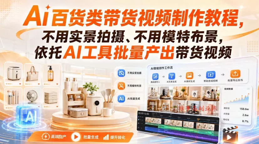 Ai百货类带货视频制作教程，不用实景拍摄、不用模特布景，依托AI工具批量产出带货视频-难事易副业库
