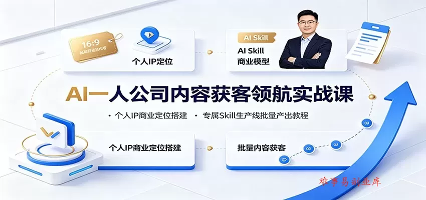 AI一人公司内容获客领航实战课：个人IP商业定位搭建，专属Skill生产线批量产出教程-难事易副业库