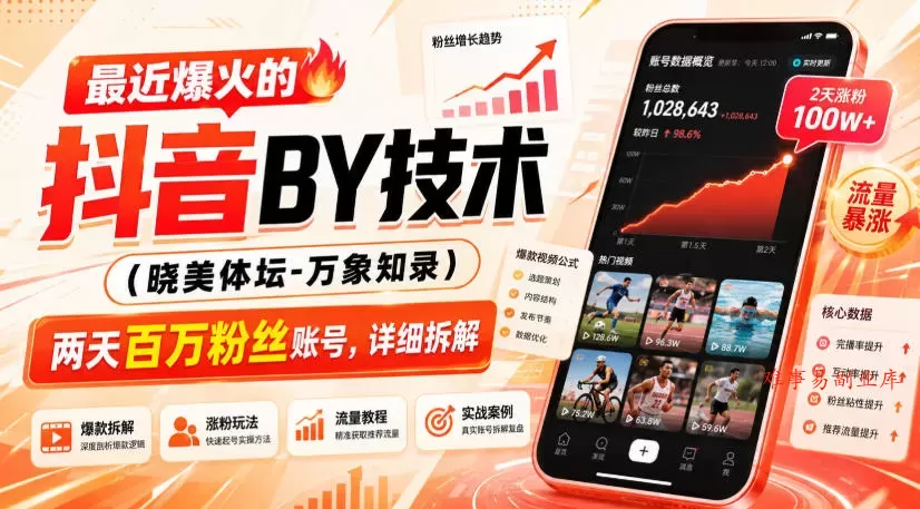 最近爆火的抖音搬运技术（晓美体坛-万象知录），两天百万粉丝账号，详细拆解-难事易副业库