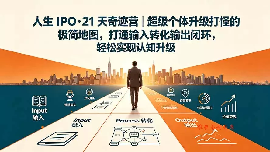 人生 IPO-21 天奇迹营｜超级个体升级打怪的极简地图，打通输入转化输出闭环，轻松实现认知升级-难事易副业库