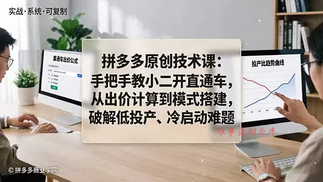 拼多多原创技术课:手把手教小二开直通车,从出价计算到模式搭建,破解低投产、冷启动难题-难事易副业库