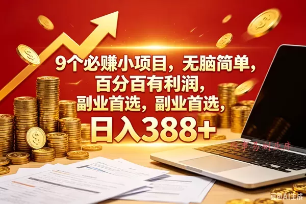 （18597期）9个必赚钱的小项目，百分百赚米，无脑简单，副业首选，日入388+