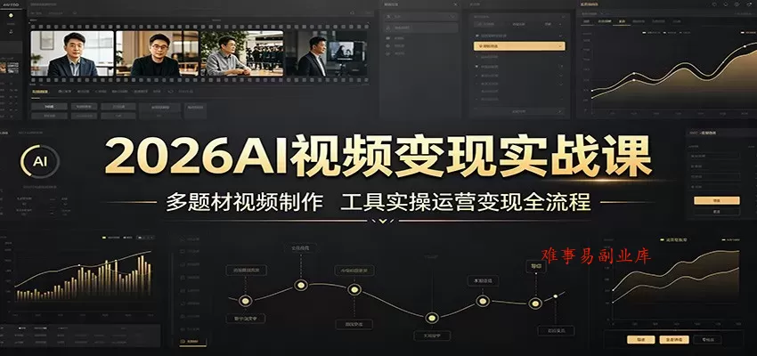 2026AI视频变现实战课：多题材视频制作，工具实操运营变现全流程-难事易副业库