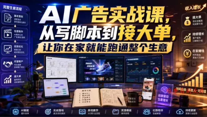 AI广告实战课，从写脚本到接大单，让你在家就能跑通整个生意【原创双语字幕】-难事易副业库