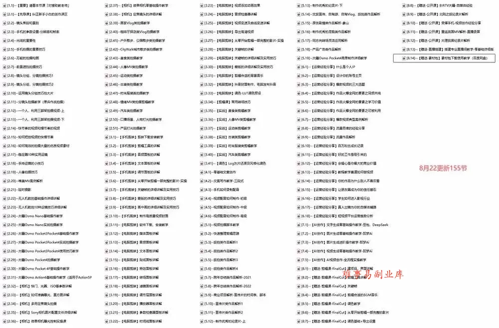（20031期）全能视频创作人155节实战课-更新26年8月：手机相机拍摄+剪映剪辑+AI创作+自媒体运营，让你的视频拥有灵活，轻松10w