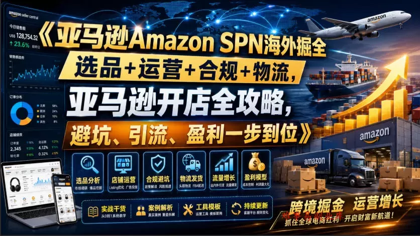 亚马逊Amazon SPN海外掘全，选品+运营+合规+物流，亚马逊开店全攻略，避坑、引流、盈利一步到位-难事易副业库