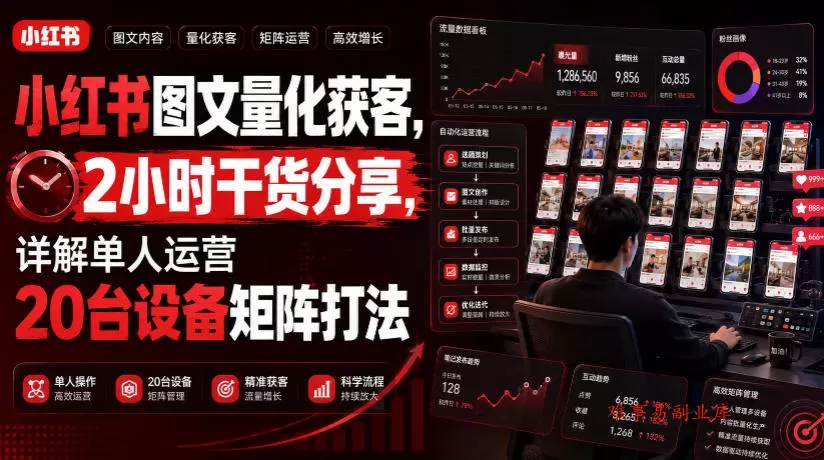 小红书图文量化获客，2小时干货分享，详解单人运营20台设备矩阵打法-难事易副业库