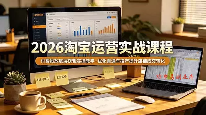 （19075期）2026 淘宝运营实战课程，付费投放底层逻辑实操教学，优化直通车投产提升店铺成交转化-难事易副业库