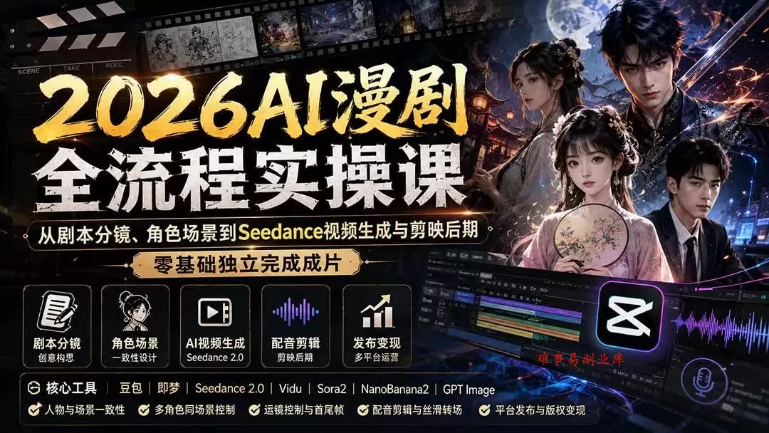 (20042期)2026AI漫剧全流程实操课:从剧本分镜、角色场景到Seedance视频生成与剪映后期,零基础独立完成成片 (20042期)2026AI漫剧全流程实操课:从剧本分镜、角色场景到Seedance视频生成与剪映后期,零基础独立完成成片