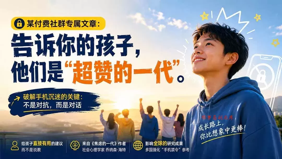 （20222期）某付费社群专属文章：告诉你的孩子，他们是“超赞的一代”。-难事易副业库