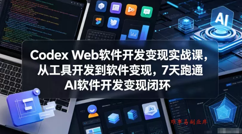 Codex Web软件开发变现实战课，从工具开发到软件变现，7天跑通AI软件开发变现闭环-难事易副业库
