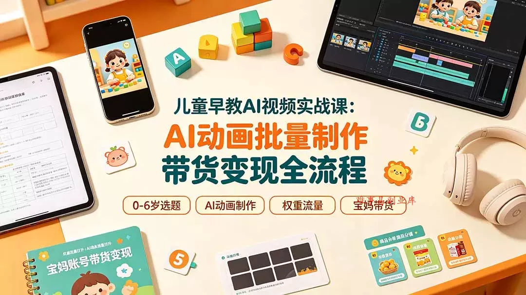 儿童早教AI视频实战课：0-6岁认知选题｜AI动画批量制作｜权重流量拉升｜宝妈账号带货变现全流程-难事易副业库