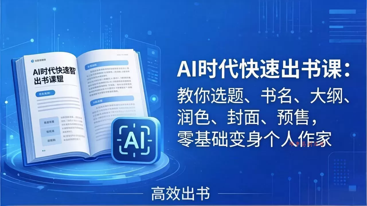AI时代7天闪电出书课：教你选题、书名、大纲、润色、封面、预售，零基础变身个人作家-难事易副业库