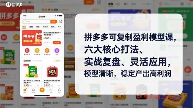 （16952期）拼多多可复制盈利模型课，六大核心打法、实战复盘、灵活应用，模型清晰，稳定产出高利润-难事易副业库