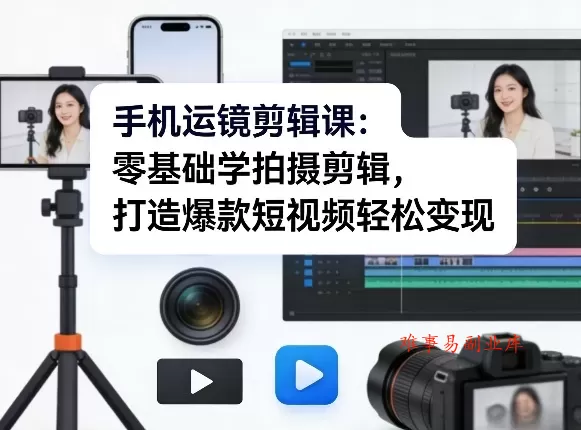 手机运镜剪辑课：零基础学拍摄剪辑，打造爆款短视频轻松变现-难事易副业库