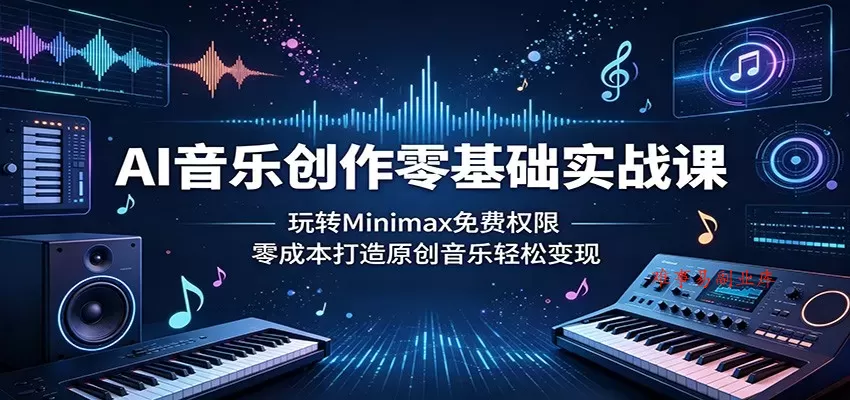 AI音乐创作零基础实战课：玩转Minimax免费权限，零成本打造原创音乐轻松变现-难事易副业库