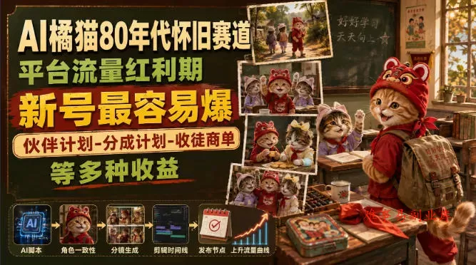 AI橘猫80年代怀旧赛道,平台流量红利期,新号最容易爆,伙伴计划-分成计划-收徒商单等多种收益 AI橘猫80年代怀旧赛道,平台流量红利期,新号最容易爆,伙伴计划-分成计划-收徒商单等多种收益
