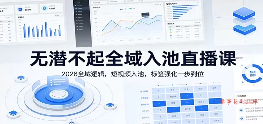 无潜不起全域入池直播课：2026全域逻辑，短视频入池，标签强化一步到位-难事易副业库