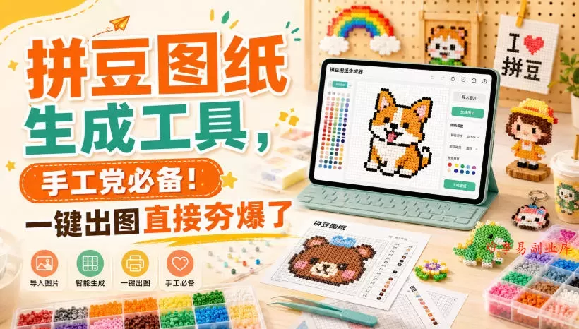 拼豆图纸生成工具，手工党必备！一键出图直接夯爆了-难事易副业库