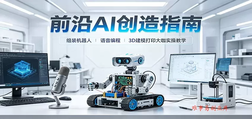前沿AI创造指南：组装机器人、语音编程、3D建模打印大咖实操教学-难事易副业库