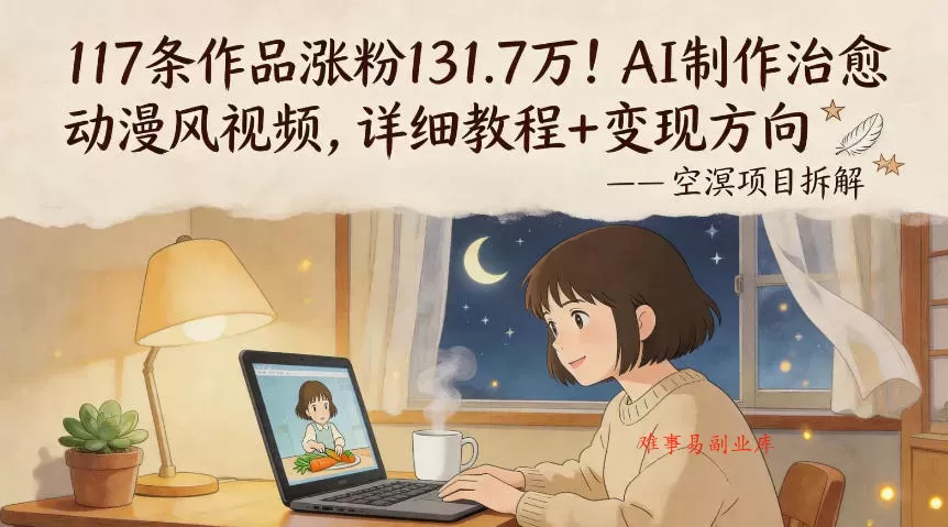 117条作品涨粉131.7W！AI制作治愈动漫风视频，详细教程+变现方向-难事易副业库