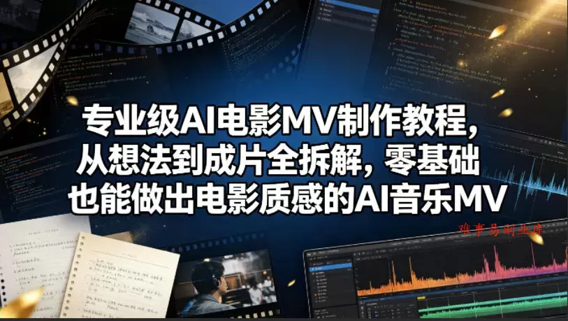 专业级AI电影MV制作教程,从想法到成片全拆解,零基础也能做出电影质感的AI音乐MV-难事易副业库