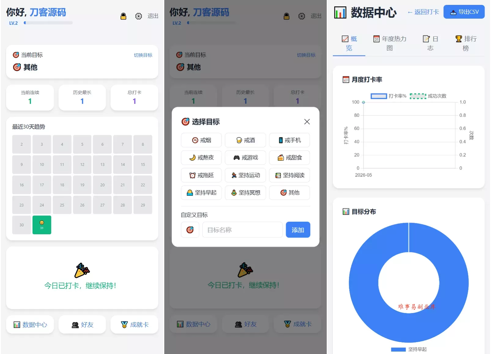戒了么 v4.2最新版 签到打卡源码-难事易副业库