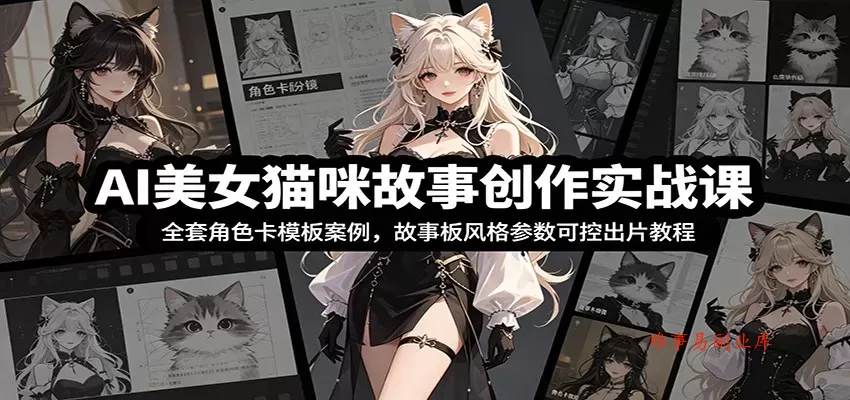 AI美女猫咪故事创作实战课：全套角色卡模板案例，故事板风格参数可控出片教程-难事易副业库