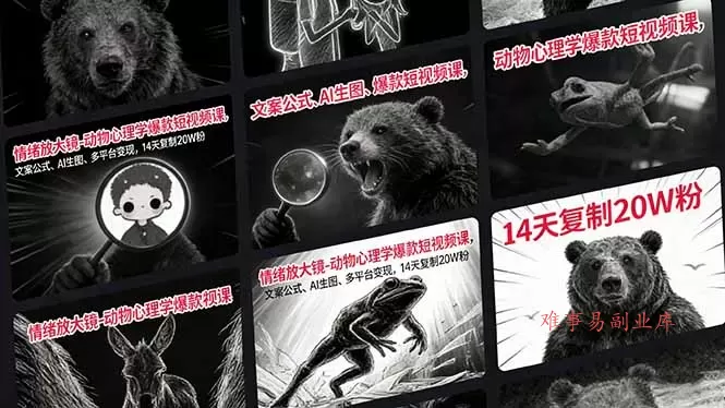 情绪放大镜-动物心理学爆款短视频课，文案公式、AI生图、多平台变现，14天复制20W粉