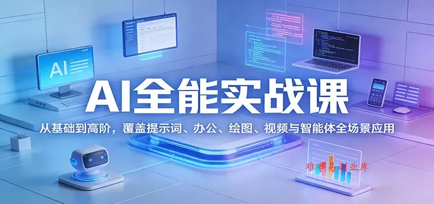 AI全能实战课：从基础到高阶，覆盖提示词、办公、绘图、视频与智能体全场景应用-难事易副业库