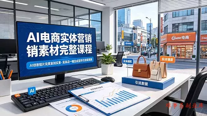 AI电商实体营销素材完整课程，AI创意短片完美复刻实景，实体店一键生成宣传引流短视频-难事易副业库