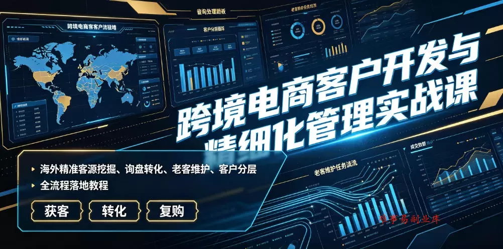 跨境电商客户开发与精细化管理实战课｜海外精准客源挖掘、询盘转化、老客维护、客户分层全流程落地教程-难事易副业库