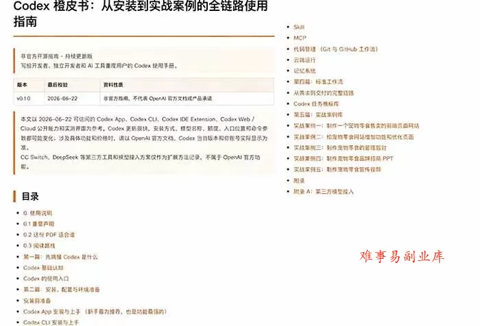 （19056期）Codex橙皮书简直YYDS，非官方开源的Codex全链路指南，轻松搞定AI编程入门到实战【文档】